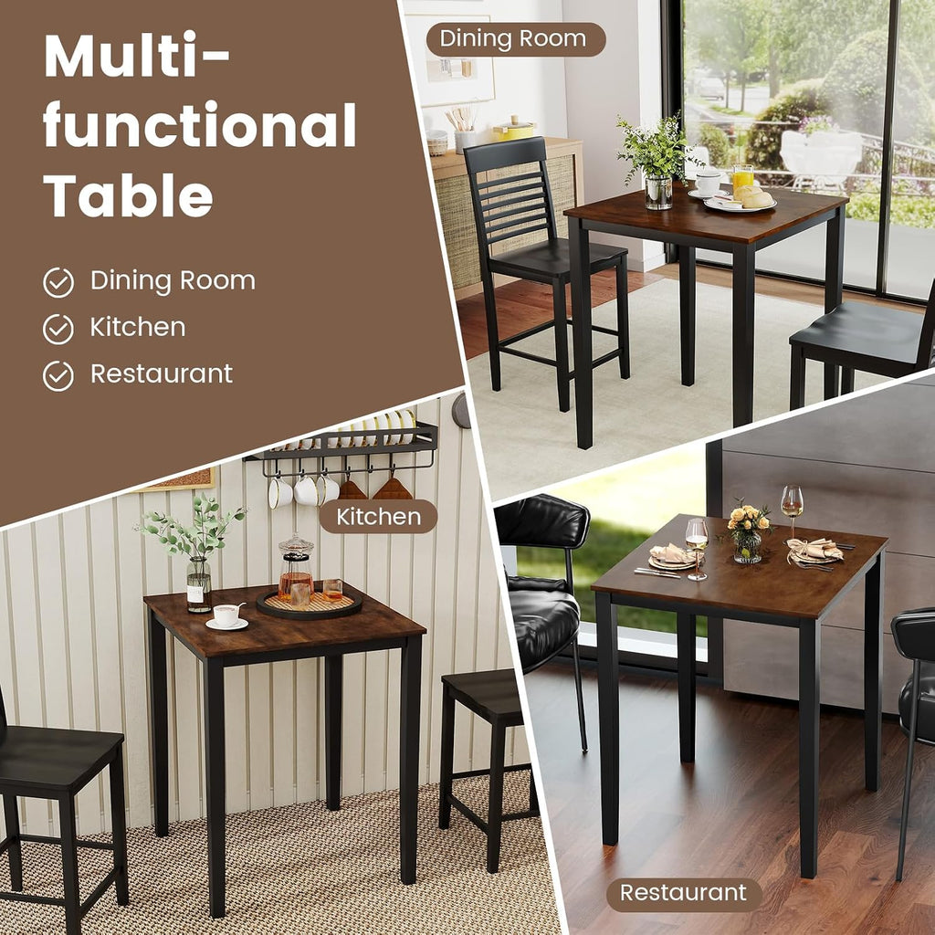 Giantex Square Dining Table for 2-4, 30'x30'x36' Kitchen Table with Solid Rubber Wood Frame, 220lbs Capacity, Space-Saving Dinner Tables for Small Space, Dining Room, Living Room, Pub (Brown + Black)