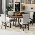 LUMISOL Round Dining Table Set for 4, Farmhouse Extendable Kitchen Table Set with 4 Upholstered Chairs, Solid Wood Table and Chairs Set for Kitchen, Dining Room, Living Room, Beige+Walnut