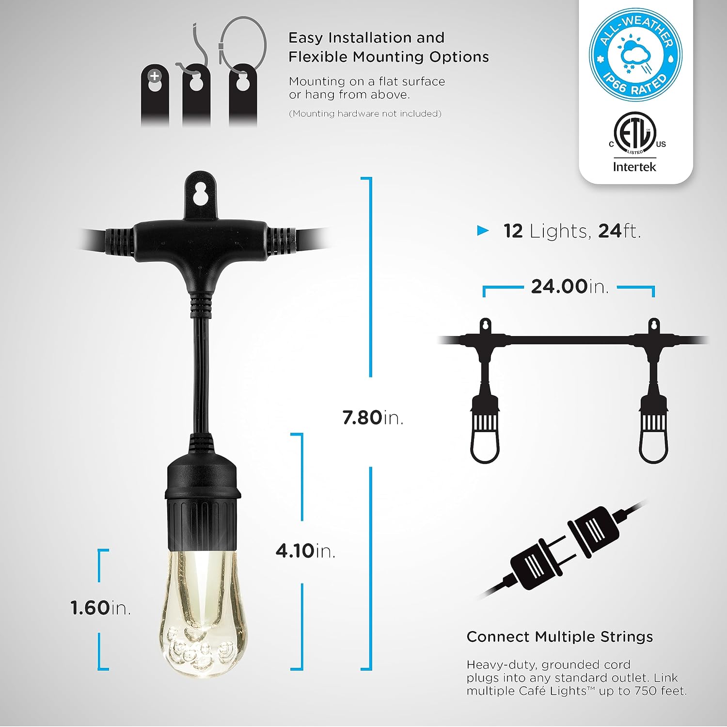 Enbrighten Vintage Outdoor String Lights, 24ft, 12 RGB Acrylic Bulbs, Weatherproof, RF Remote Control, Perfect for Holidays, Gameday, Parties, and More, 37791