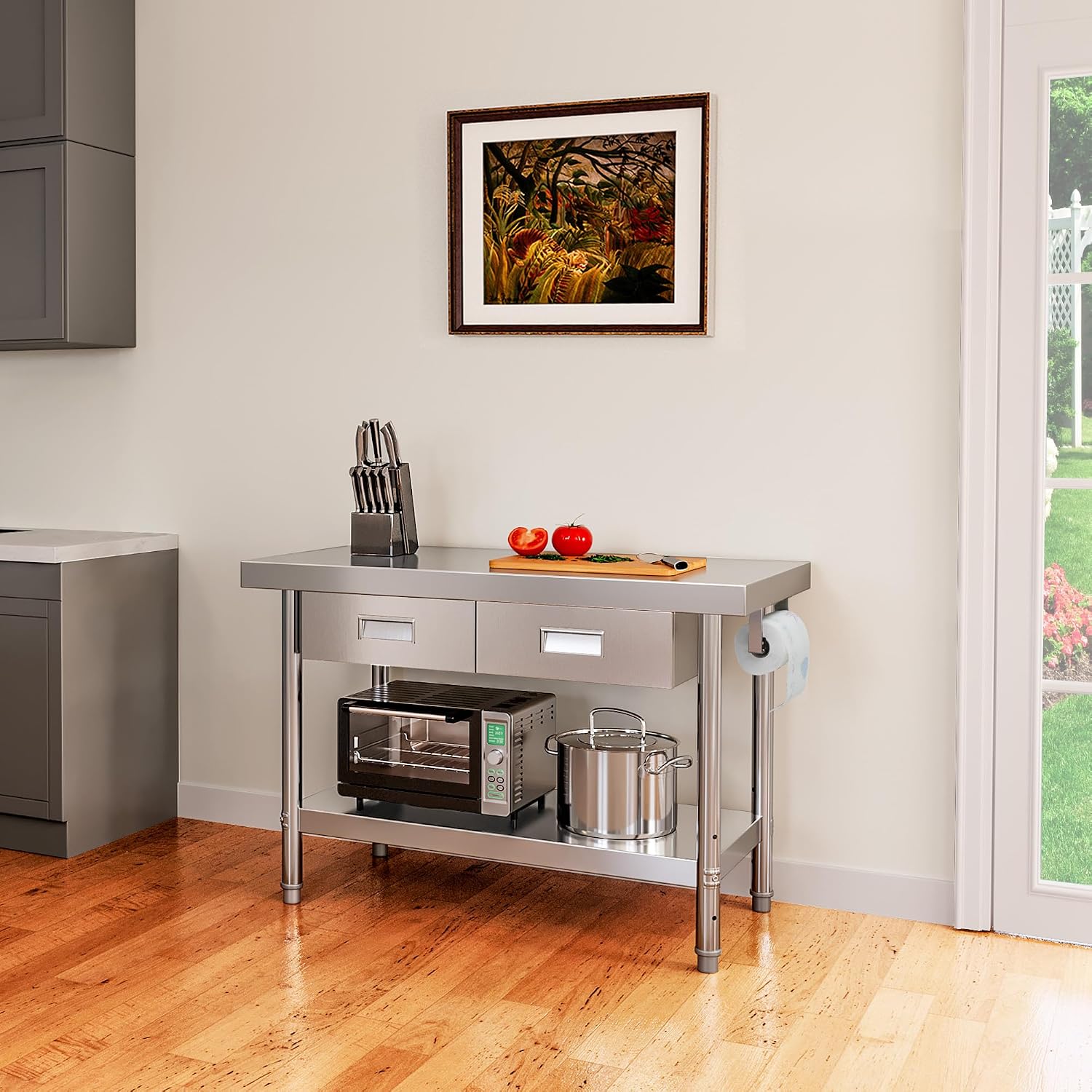 YITAHOME 48' × 24' Stainless Steel Table with 2 Drawers, NSF Work Table with Drawer, Metal Table Prep Table for Home Kitchen Restaurant Garage Warehouse
