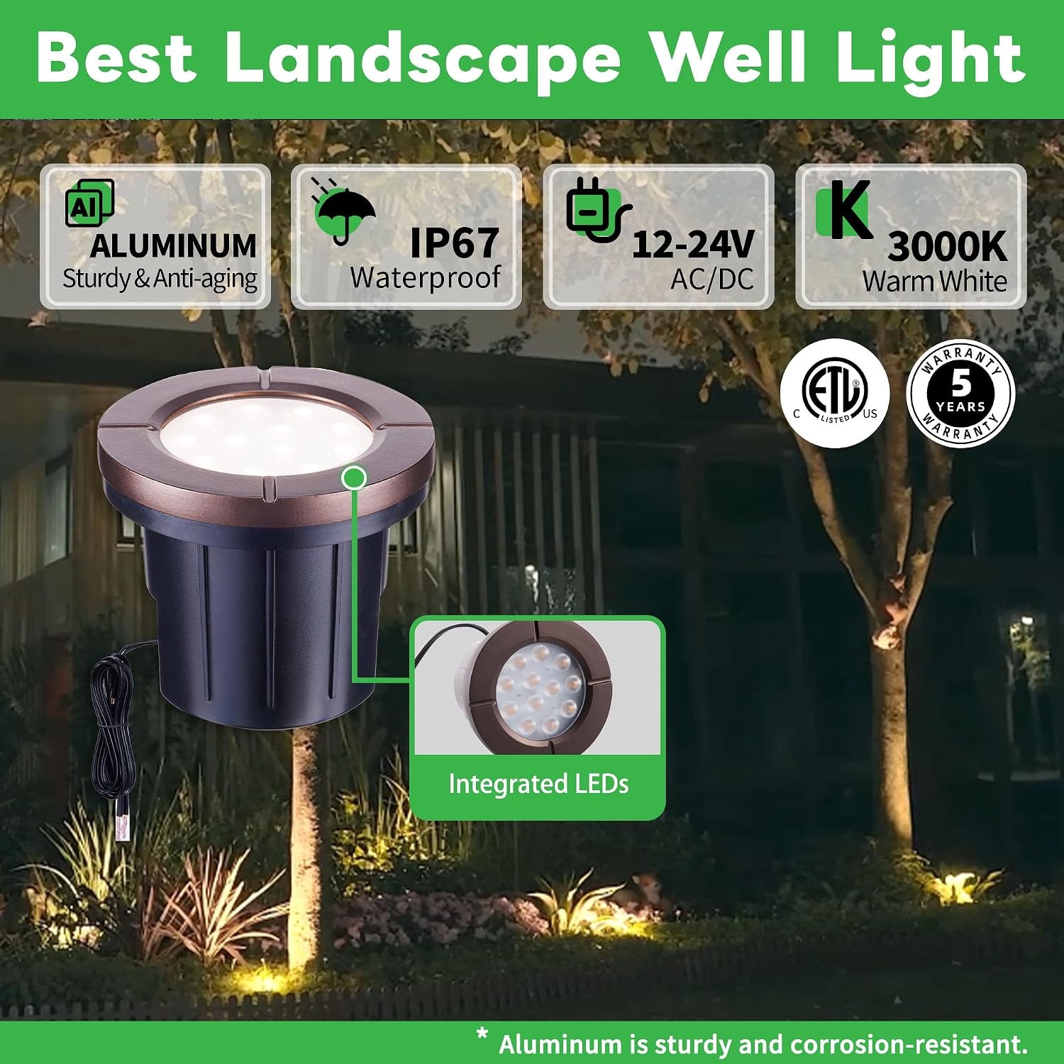 Landscape Well Light, LED Low Voltage In Ground Lights, IP67 Waterproof 12V Outdoor, Bright 6W 580LM Aluminum ORB for Sidewalk Driveway 6 Pack