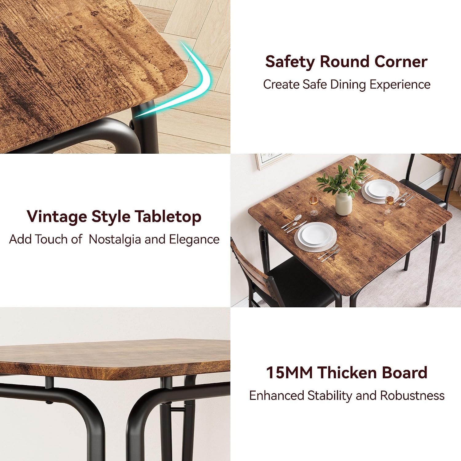 GarveeHome Dining Table for 2, Small Table and Chairs Set of 2, Square Dinette Set for 2, 3 Piece Kitchen & Dining Room Sets for Small Space (Vintage, Table with 2 Upholstered Chairs)