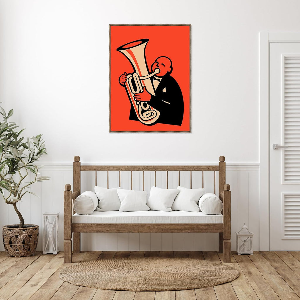 Amanti Art Framed Canvas Wall Art 42x32 The Tuba by Mark Rogan, Framed Wall Art Canvas, Music Artwork, Traditional Decor, Oversize Poster Painting for Living Room, Bedroom, Bathroom, Kitchen, Office