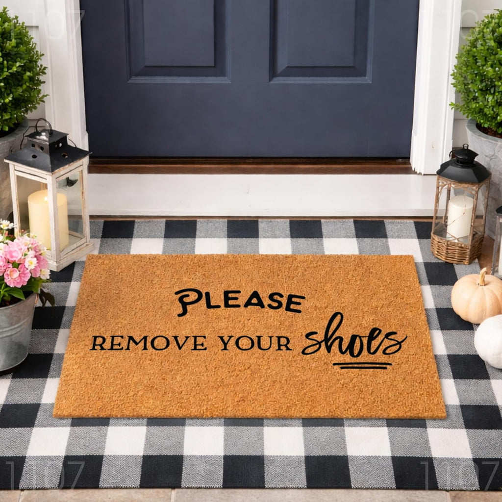 Please Remove Your Shoes Doormat, Natural Coir Indoor Outdoor Entrance Mat | Housewarming Gift, New Home Present, Indoor Outdoor Entrance, Front Porch Decor, High Traffic Area, Entryway Floor Rug
