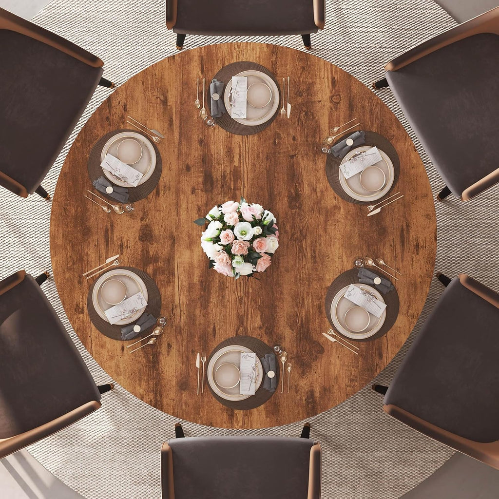IBF Round Dining Table with Storage, Wood Kitchen Table with Fridge Space, Rustic Circle Dining Room Tables for 4-6, Farmhouse Circular Dinner Tables for Home, Rustic Brown, 47 Inch, Only Table