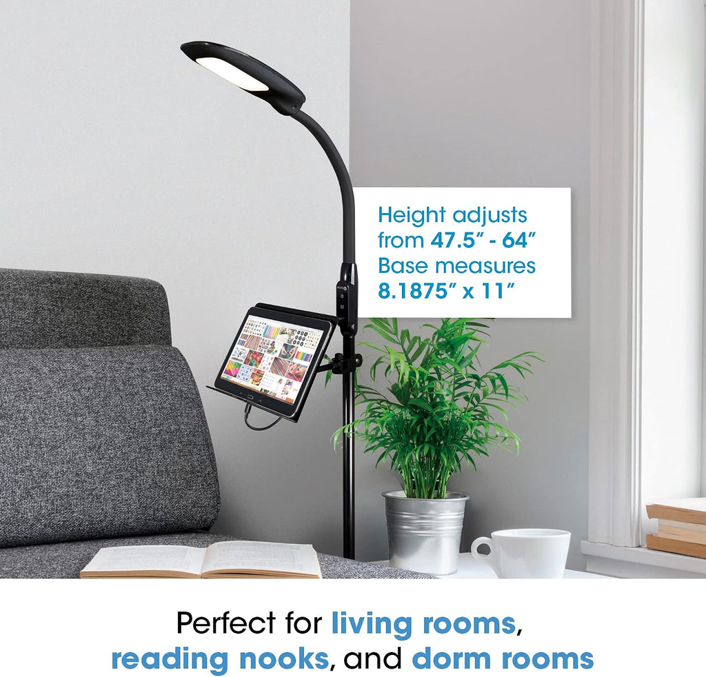 OttLite LED Floor Lamp with USB Charging Port & Tablet Stand - ClearSun LED Technology - 4 Brightness Settings & 3 Color Temperature Modes - Touch Activated Controls, for Home, Reading & Dorms