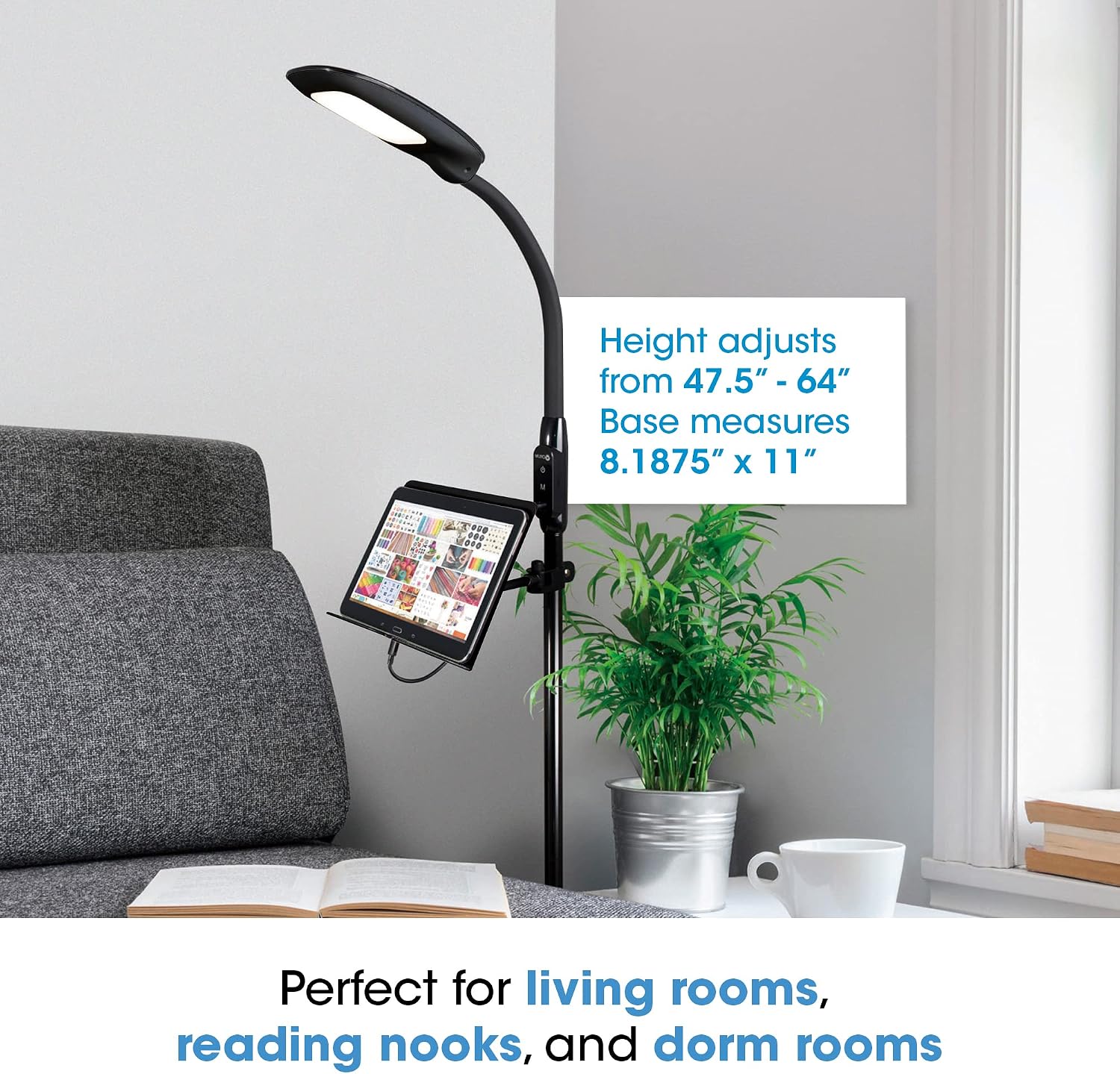 OttLite LED Floor Lamp with USB Charging Port & Tablet Stand - ClearSun LED Technology - 4 Brightness Settings & 3 Color Temperature Modes - Touch Activated Controls, for Home, Reading & Dorms