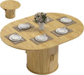 HOMCOM 43.3' to 59' Extendable Round Dining Table for 4-6, Farmhouse Transformer Dining Room Table with Removable Leaves, Circle Kitchen Table with Sliding Doors, Kitchen, Living Room, Natural Wood