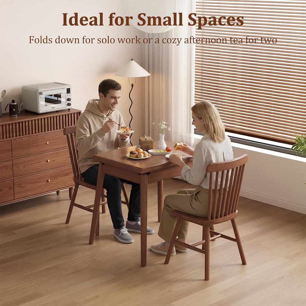 Solid Wood Small Dining Table for 2-6, 23.6'L-47.2'L Expandable Kitchen Table, Designed for Small Spaces, Easy Assembly, Suitable for Kitchen, Dining Room, Living Room, Apartment (Walnut)