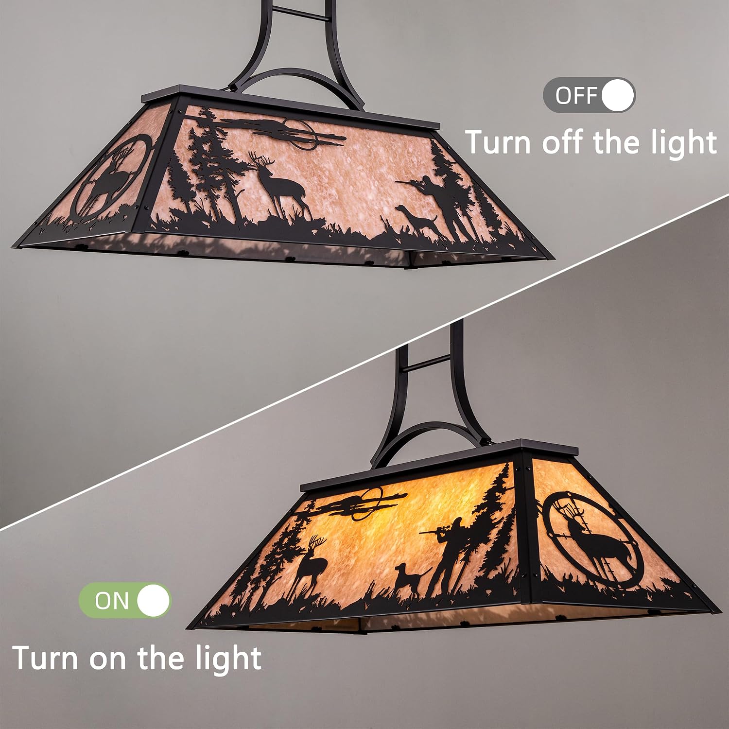 Wellmet Tiffany Pool Table Light, 3 Lights Rustic Deer Chandelier for Kitchen Island Cabin, Billiard Fixture Hanging Pendant Lamp for ' 8' 9' Table, Farmhouse Lighting or Country, Wild West Style