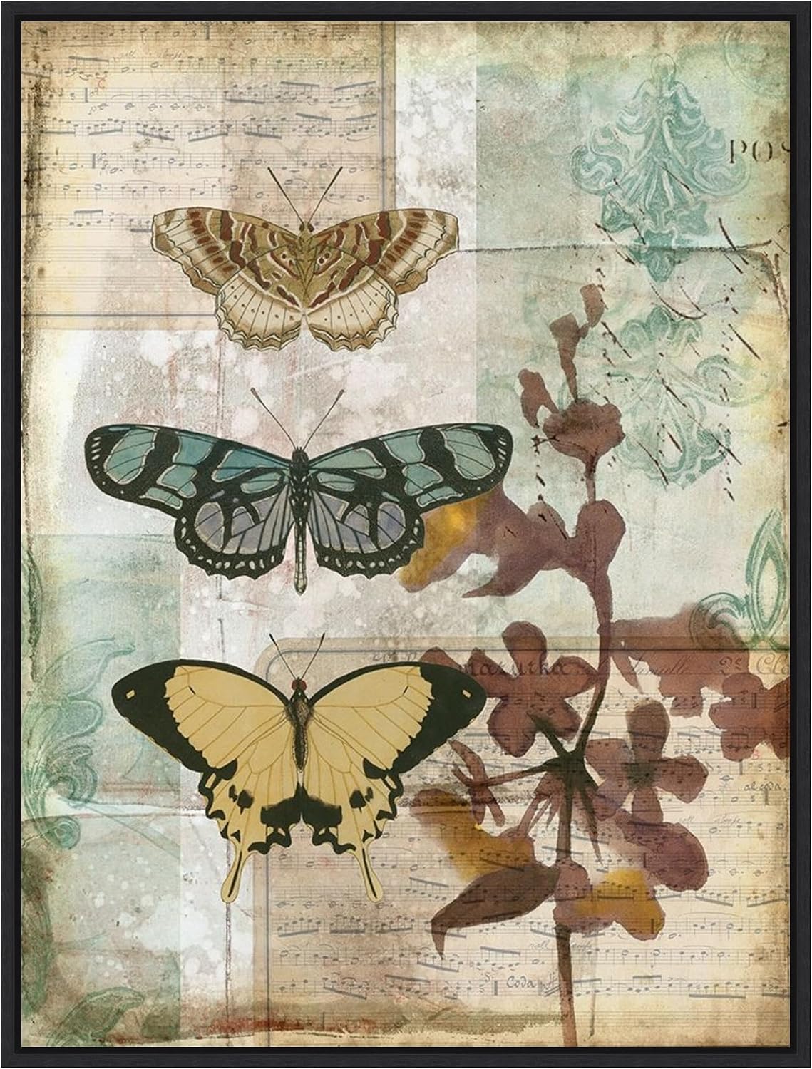 Amanti Art Framed Canvas Wall Art 42x32 Music Box Butterflies I by Jennifer Goldberger, Framed Wall Art Canvas, Animals Artwork, Modern Decor, Oversize Poster Painting for Living Room, Bedroom,