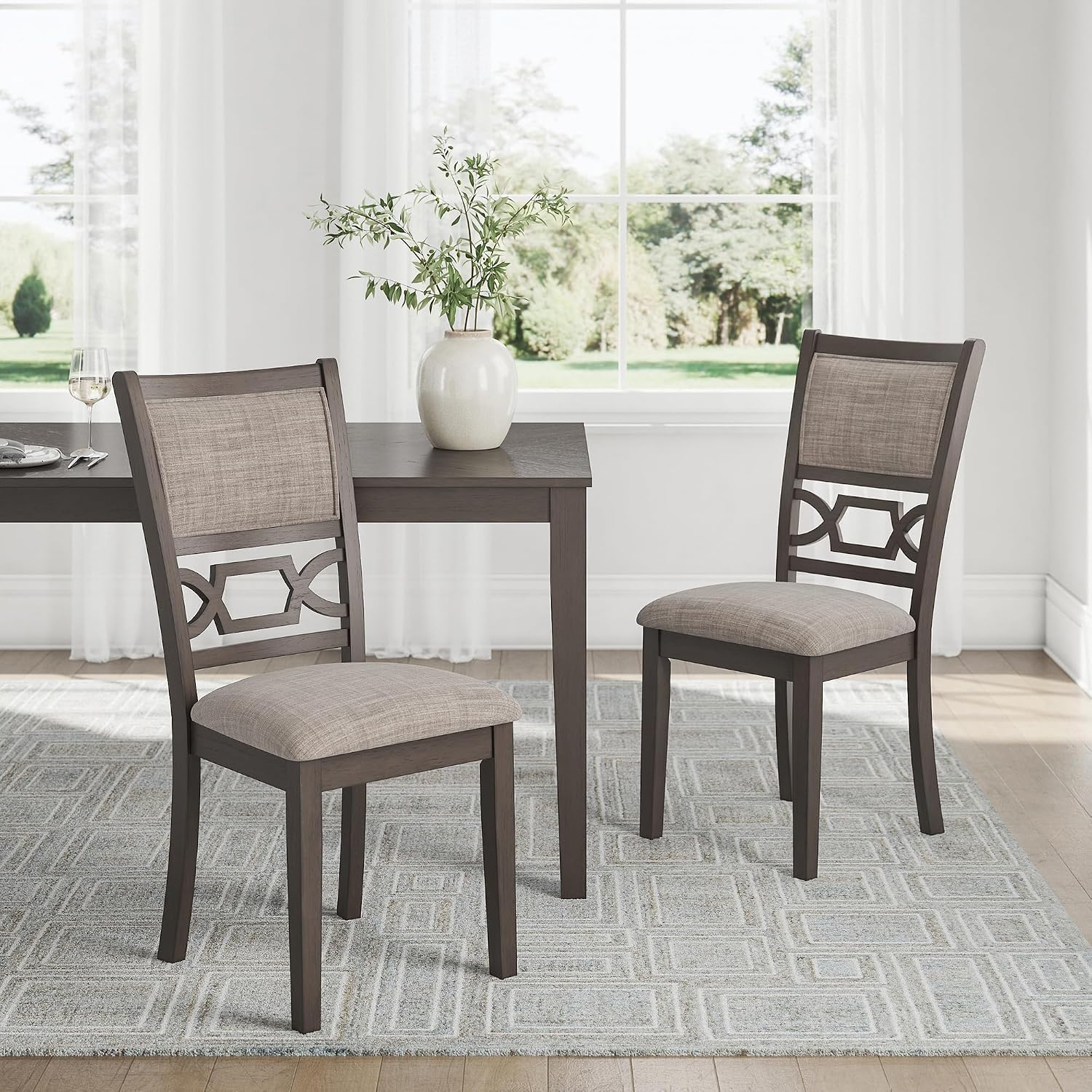 Signature Design by Ashley Wrenning Diamond Patterned Dining Table Set, 4 Upholstered Chairs and Bench, Seats 6, Wood, Gray