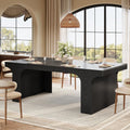 Tribesigns 71-Inch Farmhouse Dining Table for 6-8, Long Modern Wooden Kitchen Table with Arched Design, Large Rectangular Dining Furniture with Double Pedestal for Dinner Room, Black