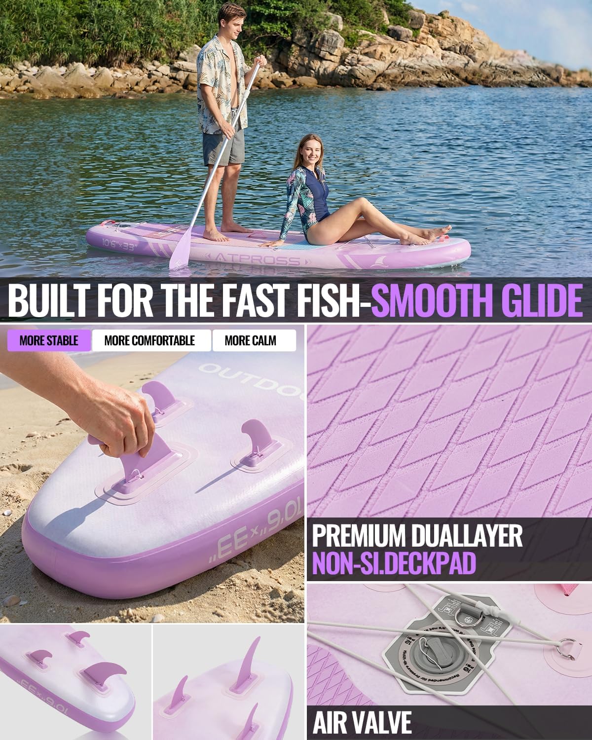 10'6''x33''Inflatable Stand Up Paddle Board, 400lbs Extra Wide Stand Up Paddleboard with Kayak Seat, Anti-Slip EVA Deck Premium SUP Accessories Kit, Non-Slip Stable Deck Boat