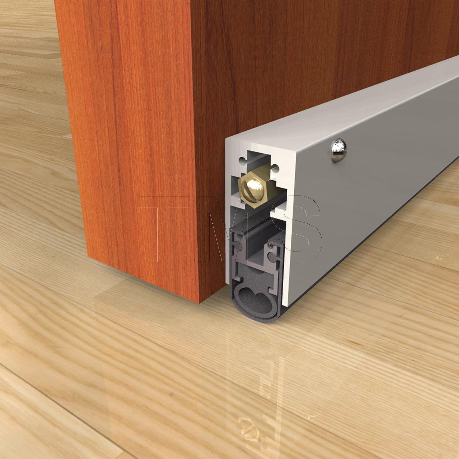 TMS Automatic Door Bottom, Heavy Duty Door Seal - Acoustic Door Sweep - Surface Mounted - Double Seal (36' - Clear Anodized Aluminum)