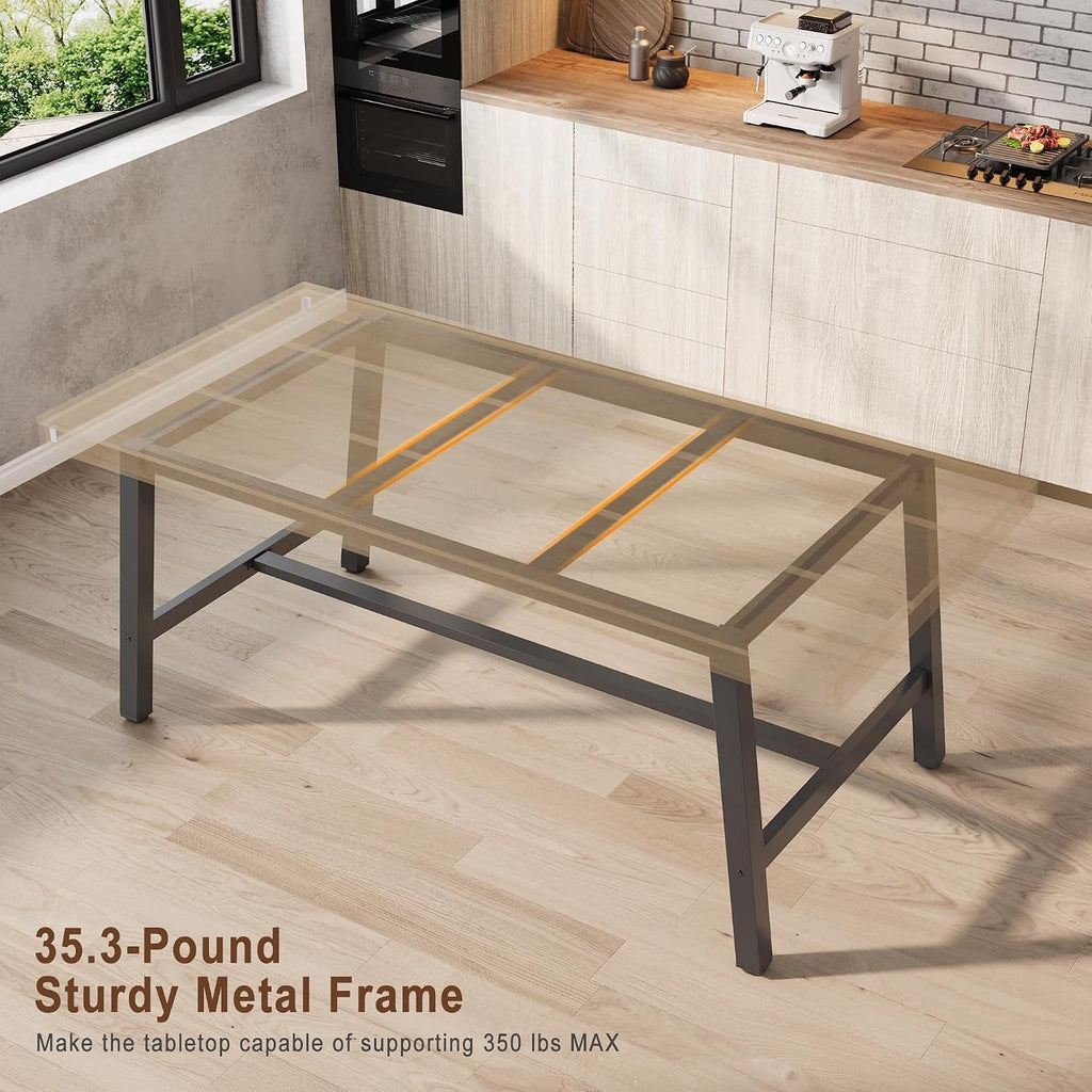 70' Large Dining Table for 6-8 People, Rustic Industrial Farmhouse Kitchen Table, Rectangle Wooden Dining Room Table with Heavy-Duty Metal Frame, Stable & Waterproof for Home, Kitchen, Dining Room