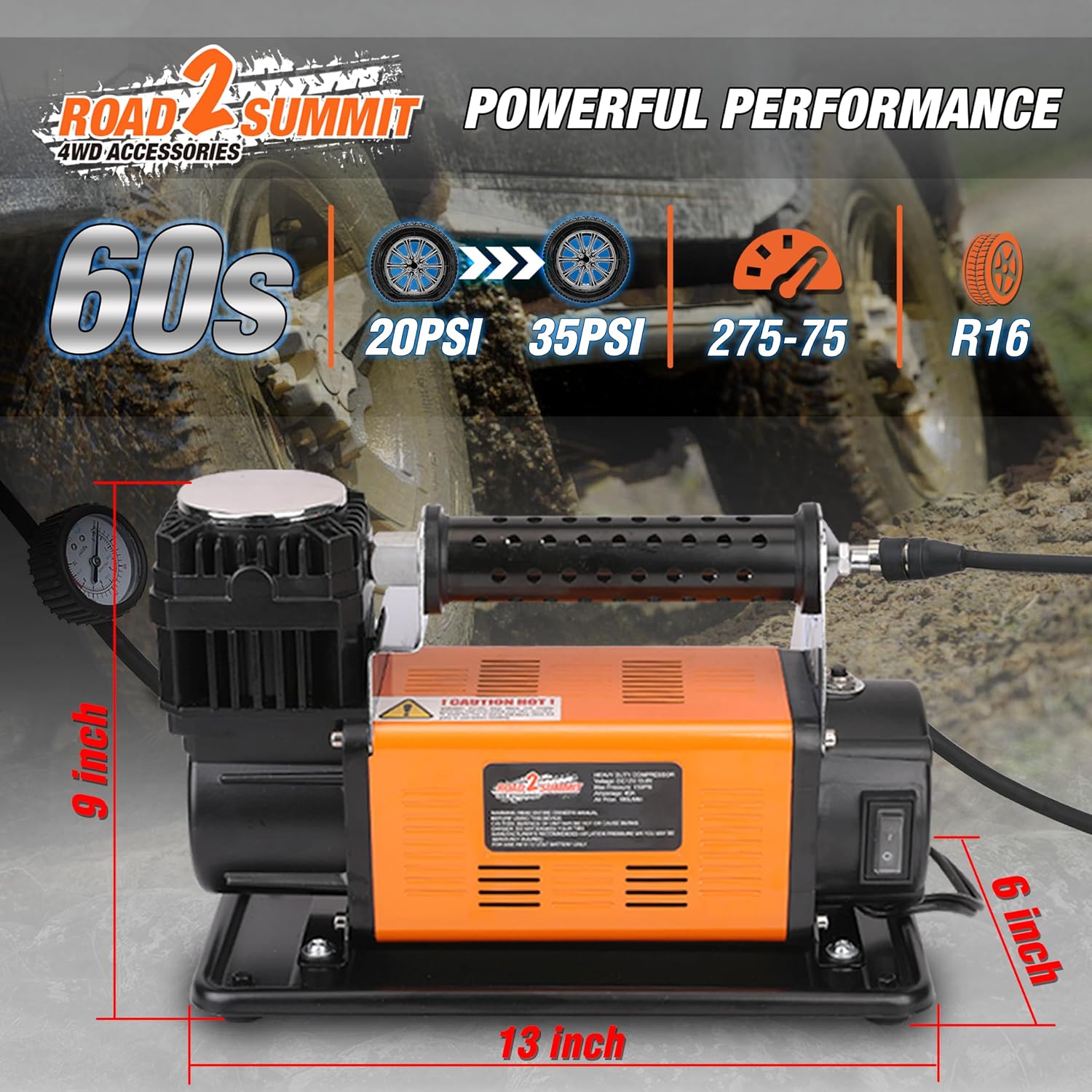 Heavy Duty Portable 12V Air Compressor Kit Inflate 6.35CFM (180L/ Min), Max 150PSI, Off-Road Air Compressor Kit for 4x4 Vehicle RV, Air Pump for ATVS Tire, for Car and SUV Tire