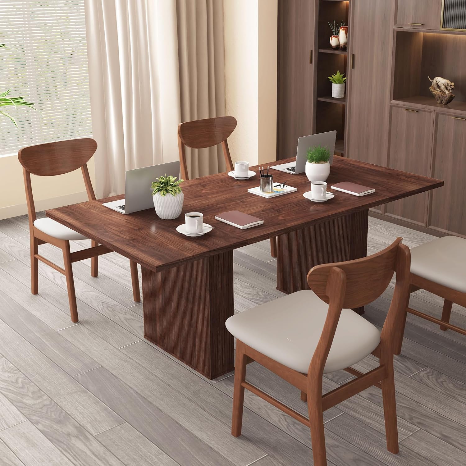 weselon 78 Inch Dining Table for 6 8 10, Modern Farmhouse Rectangular Kitchen Table, Long Dining Room Tables with Wood Strip Base for Kitchen Living Room (Walnut)