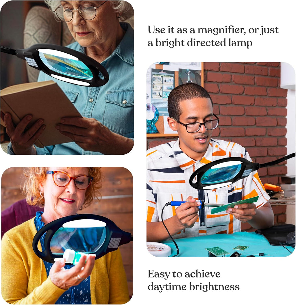 Brightech LightView Pro Magnifying Floor Lamp - Hands Free Magnifier with Bright LED Light for Reading - Work Light with Flexible Gooseneck - Standing Mag Lamp