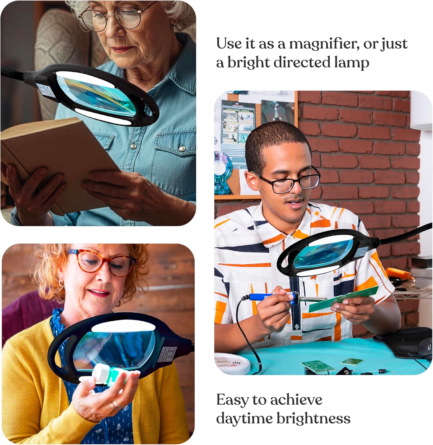 Brightech LightView Pro Magnifying Floor Lamp - Hands Free Magnifier with Bright LED Light for Reading - Work Light with Flexible Gooseneck - Standing Mag Lamp