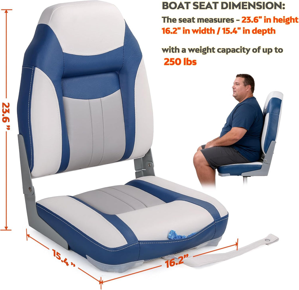 NORTHCAPTAIN S1 Deluxe A Pair of Marine High Back/Low Back Folding Fishing Boat Seat for Fishing, Bass/Jon/Pontoon Boat Chairs, 4 Mounting Screws Included