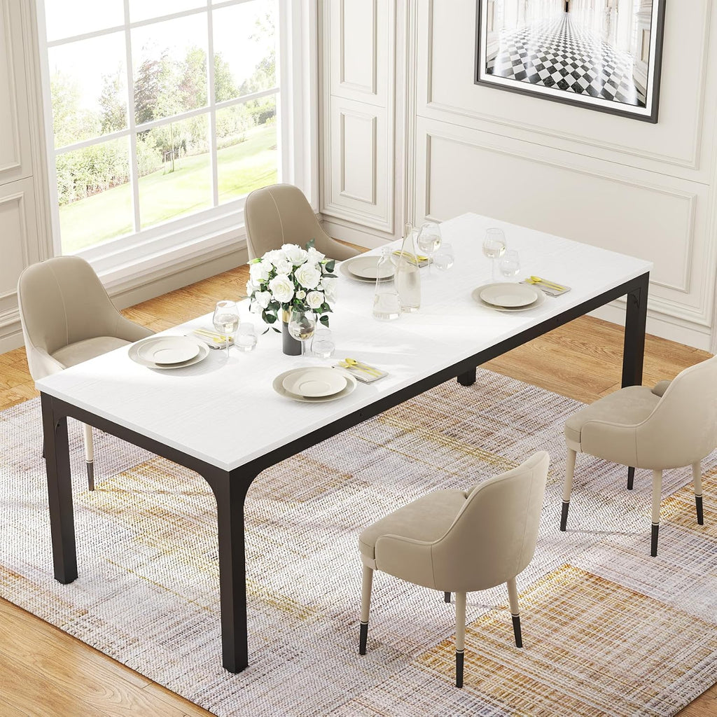 Tribesigns Dining Table for 6-8 People, 78-Inch Long Narrow Rectangular Dinner Table, 8 Seat Wood Kitchen Furniture for Dining Room (White+Black)