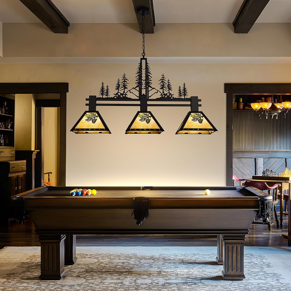 TOCHIC 3-Light Pool Table Light for 7' 8' 9' Table, 48' Rustic Tiffany Billiard Pool Table Lights, Farmhouse Chandelier for Dining Room Hanging Ceiling Light Fixture for Game Room Basement Bar
