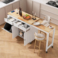 ONBRILL Kitchen Islands with Extendable Dining Table, 81.7' Mobile Kitchen Storage Islands, Rolling Kitchen Cart with Trash Cabinet, Power Outlet, Spice Rack & Towel Rack (White)
