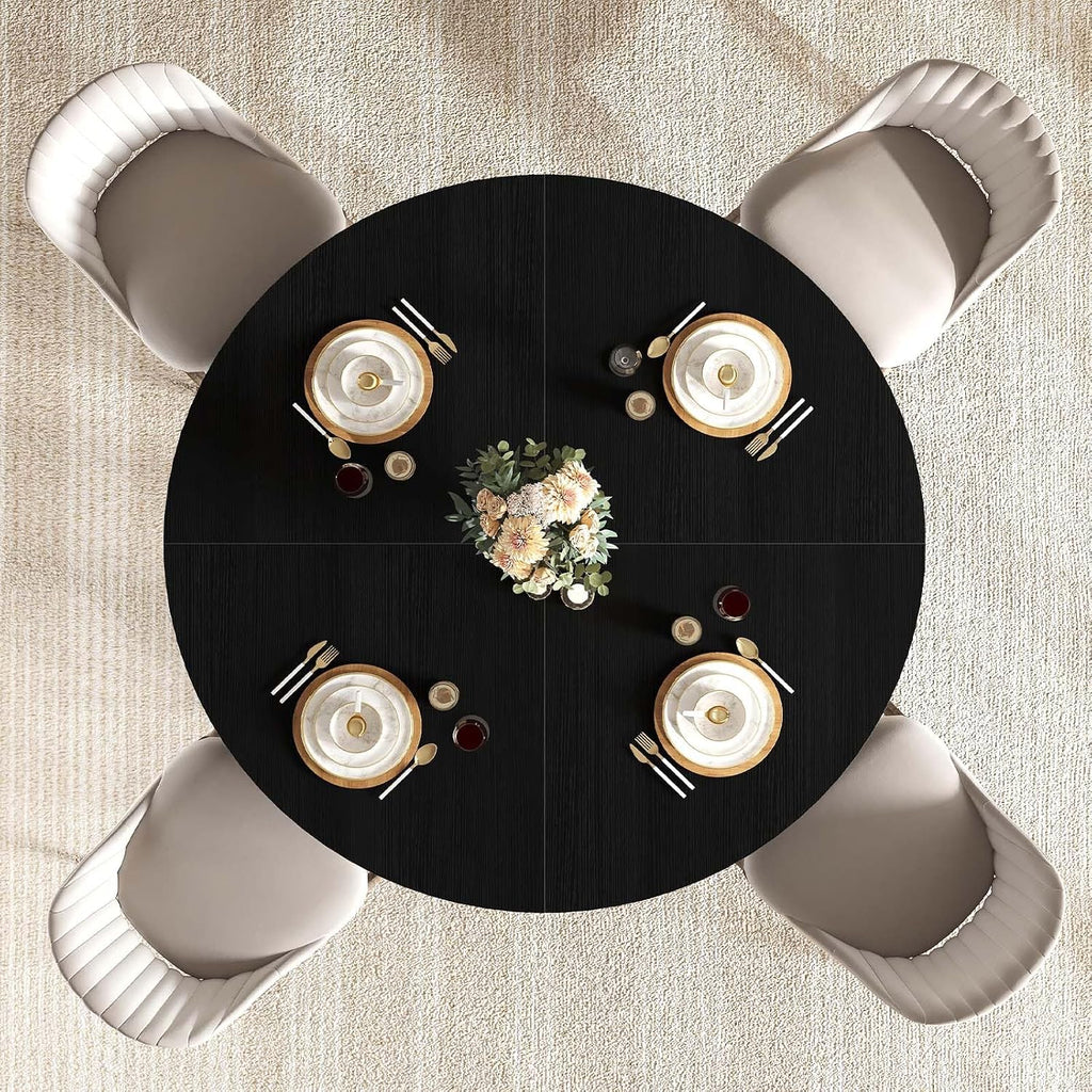 IBF Black Round Dining Table for 4-6, 47 Inch Kitchen Table with Spacious Tabletop Modern Circle Dining Table, Wood Dinner Table Pedestal Base for Dining Room, Kitchen,Living Room,Office
