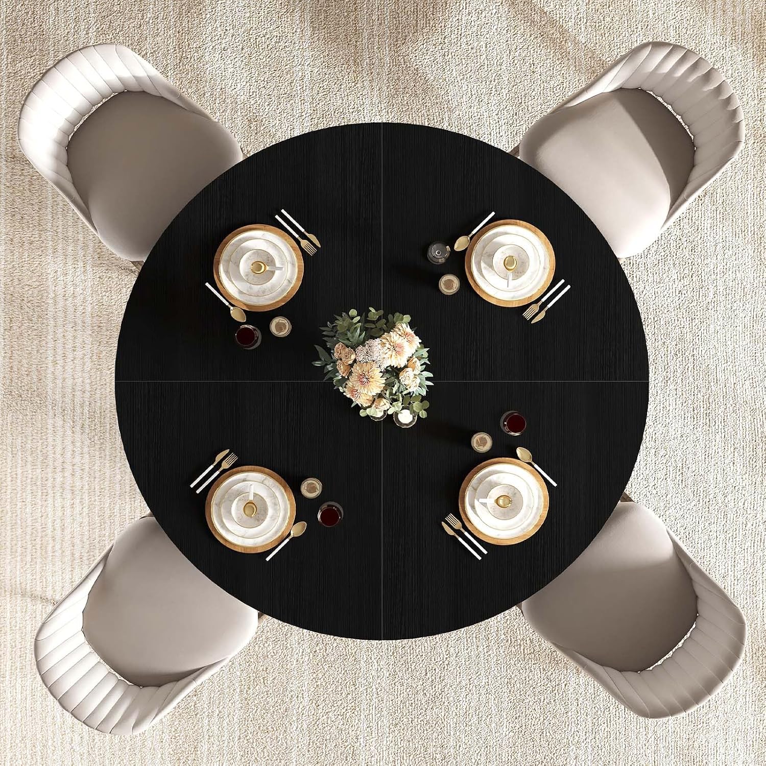IBF Black Round Dining Table for 4-6, 47 Inch Kitchen Table with Spacious Tabletop Modern Circle Dining Table, Wood Dinner Table Pedestal Base for Dining Room, Kitchen,Living Room,Office