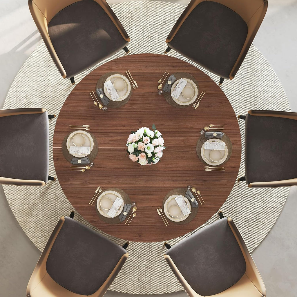 IBF 47' Round Dining Table for 4-6, Circle Kitchen Table with Storage Shelf, Circular Dining Room Tables with Fridge Space, Wood Dinner Tables for Home Kitchen, Walnut (Only Table)