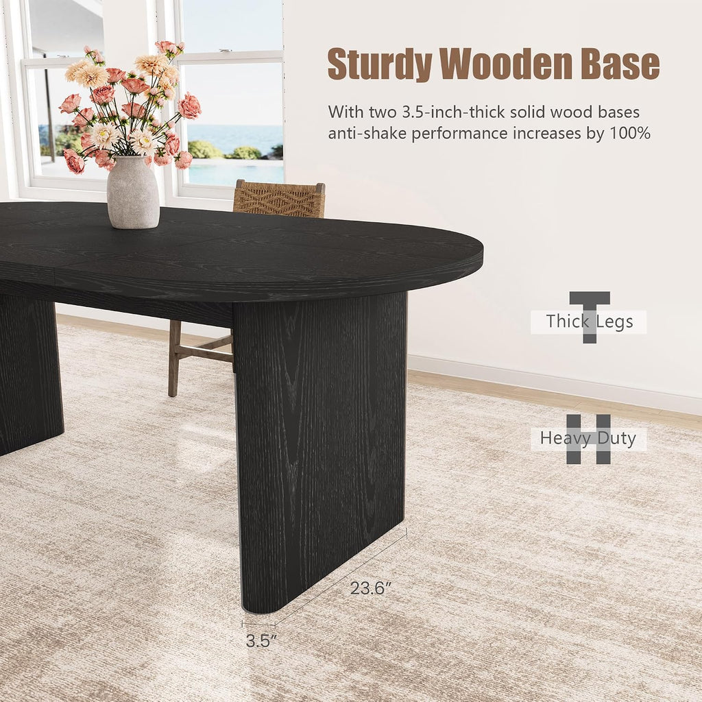 GarveeHome Oval Dining Table for 6-8 People, Long Large Kitchen Table with Thick Sturdy Wooden Base, Farmhouse Dining Room Table for for Kitchen, Living Room, Office (70.87' Long,Black)