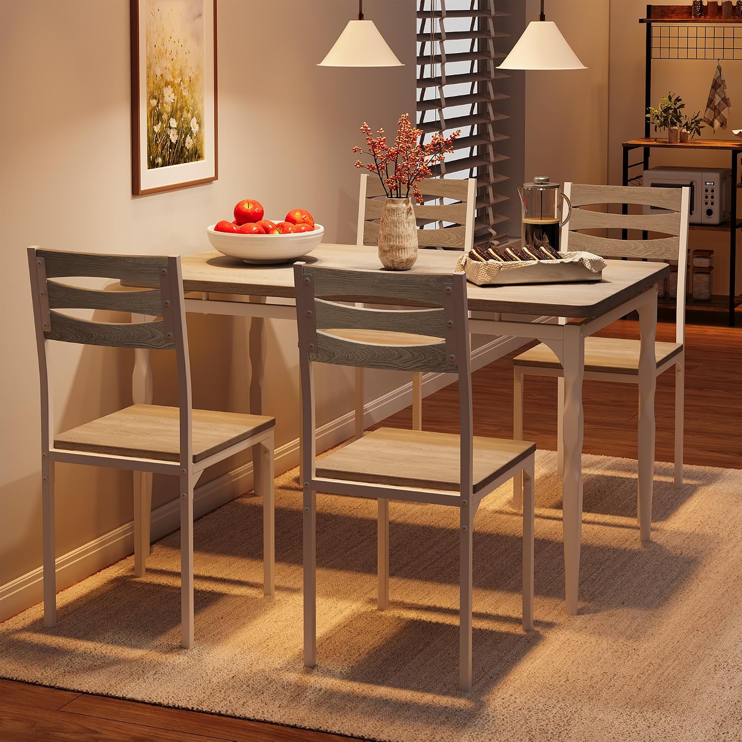 GarveeHome 5 Piece Dining Table Set, Industrial Style Dining Table and Chairs Set for 4, Kitchen Table Set for Dining Room Kitchen Apartment, Grey