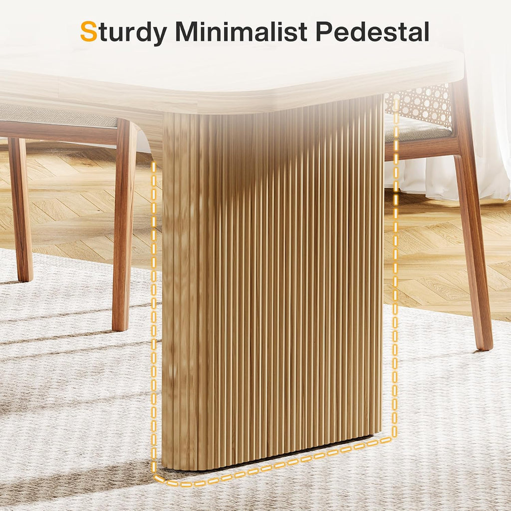 Tribesigns Modern Dining Table for 6 People, 62-Inch Natural Wood Kitchen Table with Double Robust Pedestal, Long Rectangle Wooden Dinner Table for Dining Room