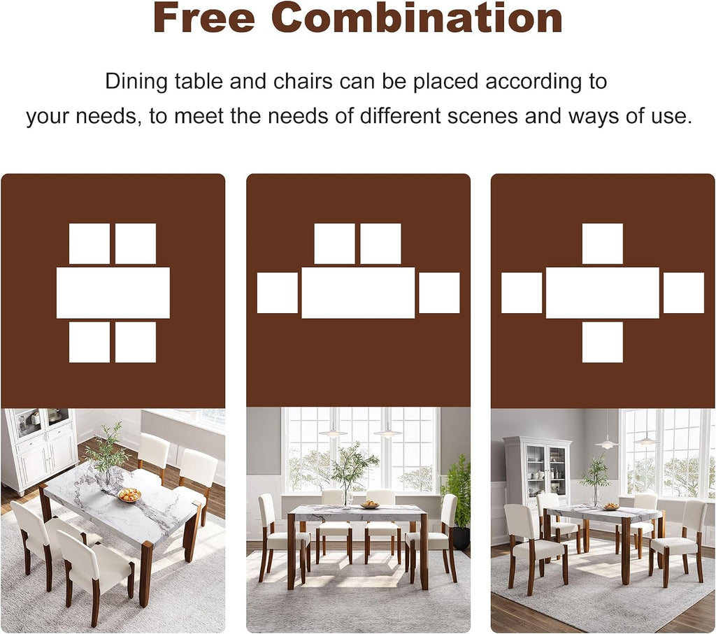 Merax Modern 5 Piece Dining Table Set for 4,Faux Marble Style Kitchen Table Set with One Rectangle Table and 4 Dining Chairs for Dining Room Table Set for Small Place