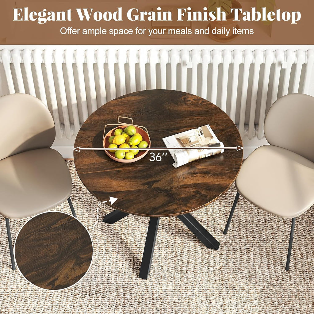 Giantex 36' Round Dining Table for 4, Farmhouse Kitchen Table with Rubber Wood Legs, Adjustable Foot Pads, Dining Room Tables for Dinette, Small Space, Dinner, Living Room, Restaurant, Espresso