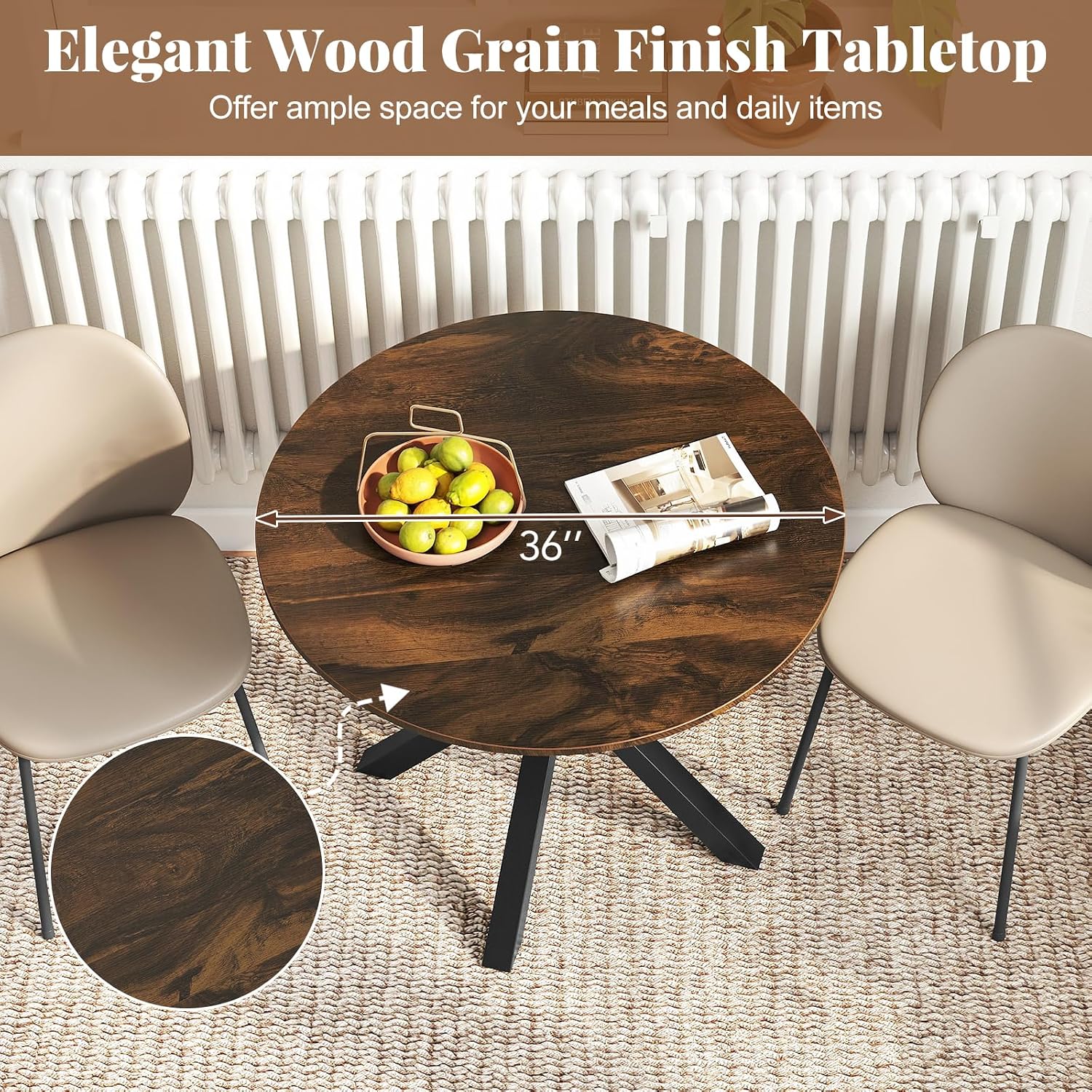 Giantex 36' Round Dining Table for 4, Farmhouse Kitchen Table with Rubber Wood Legs, Adjustable Foot Pads, Dining Room Tables for Dinette, Small Space, Dinner, Living Room, Restaurant, Espresso