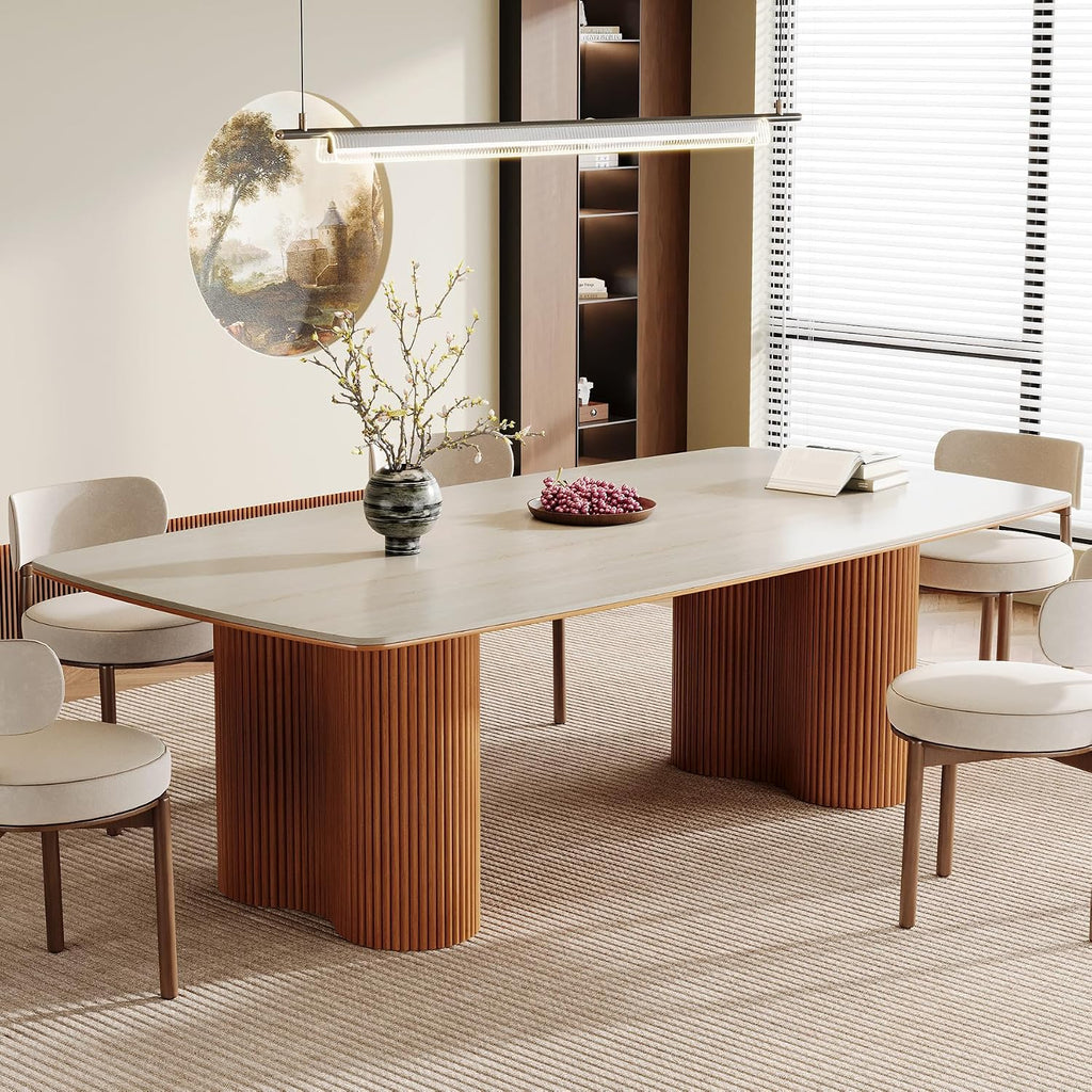 Tribesigns 78.7' Sintered Stone Dining Table for 8-10，Luxury Rectangular Kitchen Table with Solid Wood Legs, Mid-Century Dining Room Table for Living Room