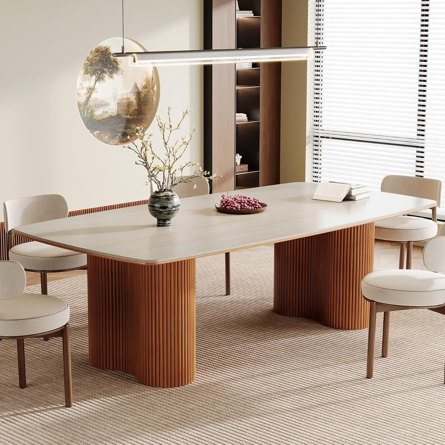 Tribesigns 78.7' Sintered Stone Dining Table for 8-10，Luxury Rectangular Kitchen Table with Solid Wood Legs, Mid-Century Dining Room Table for Living Room