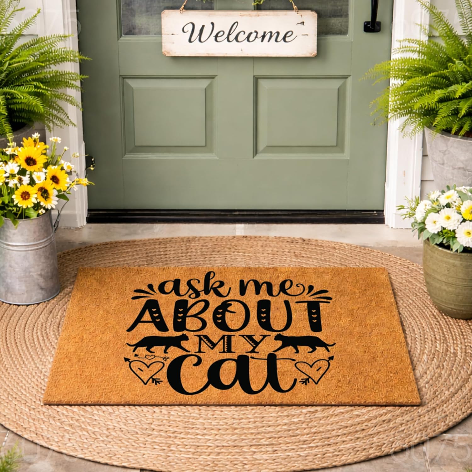 Funny Cat Doormat, Ask Me About My Cat Welcome Mat For Front Door, Coir Rug | Housewarming Gift For Cat Lovers, New Home Present, Funny Pet Owner Decor, Front Porch Entryway, Indoor Outdoor Entrance