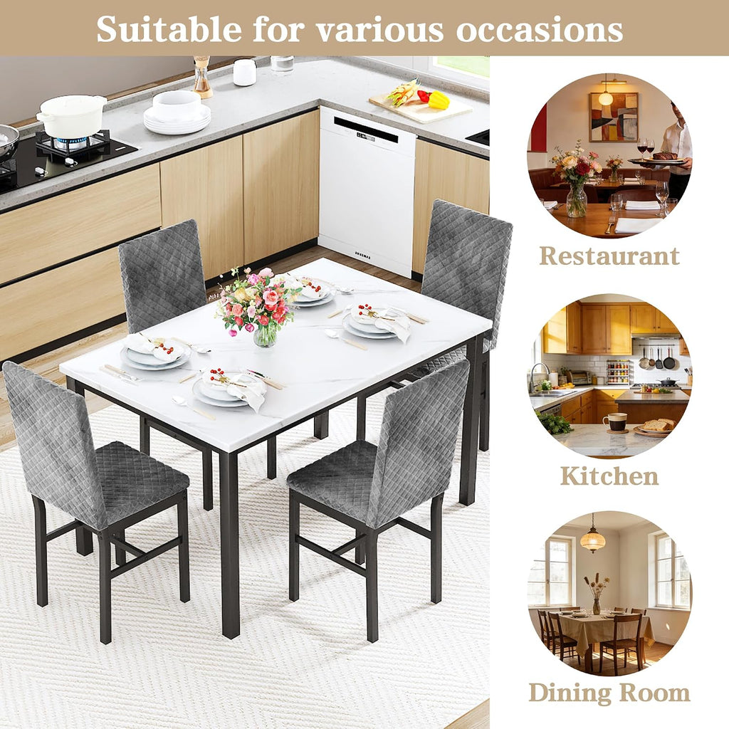 Hooseng Kitchen Table Set 5 Piece Dining Room Table Set Marble Dining Table 4 Chair Dining Table Set for Kitchen Living Room Breakfast Small Spaces (Grey)