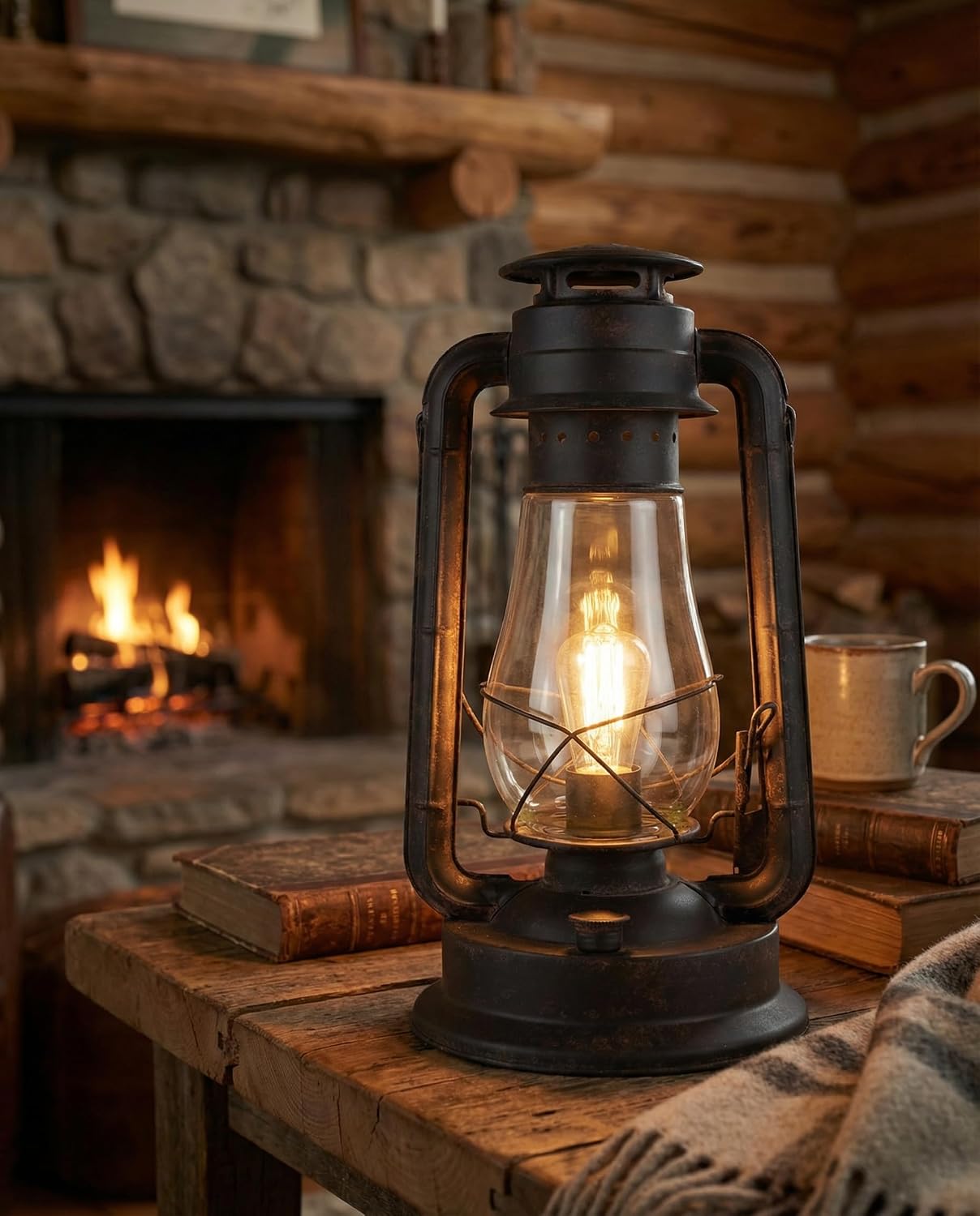 Electric Lantern Table lamp with dimmer with Hand Finished Rust Patina