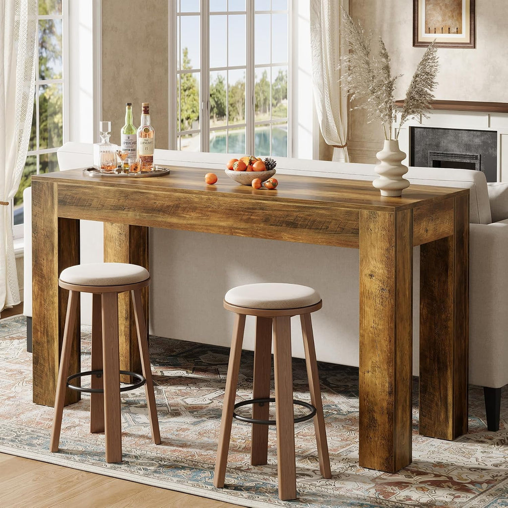 Tribesigns 63' Long Bar Table, Wooden Counter Height Table with 4 Legs, Rectangular Pub Table for Kitchen, Home Bar & Living Room, Rustic Brown (Rustic Brown)