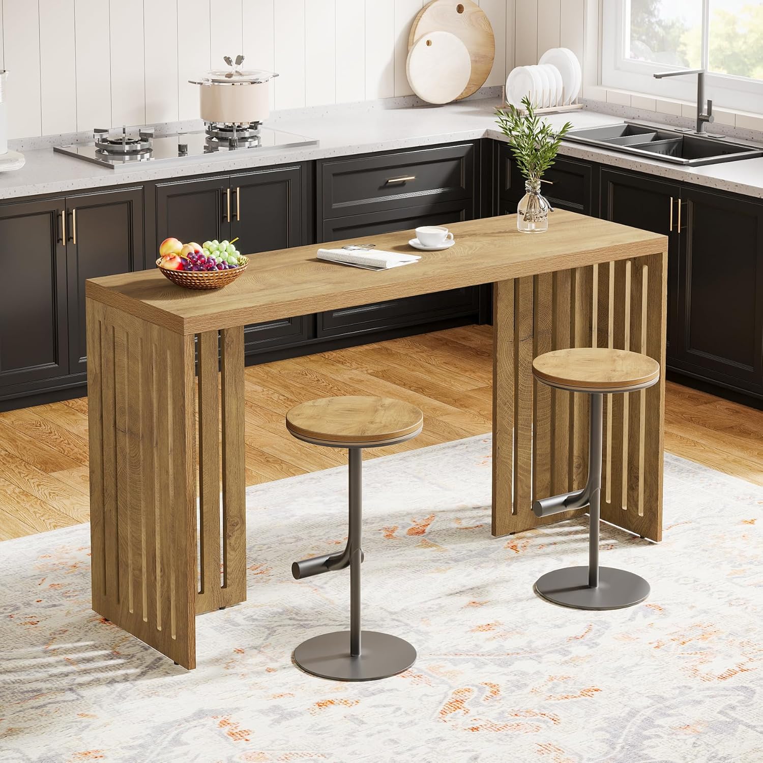 Tribesigns Bar Table, 63-Inch Counter Height Pub Table, Industrial Bar Height Table, Rectangular High Top Kitchen & Dining Counter Tables with Louvered Base for Narrow Space, Natural