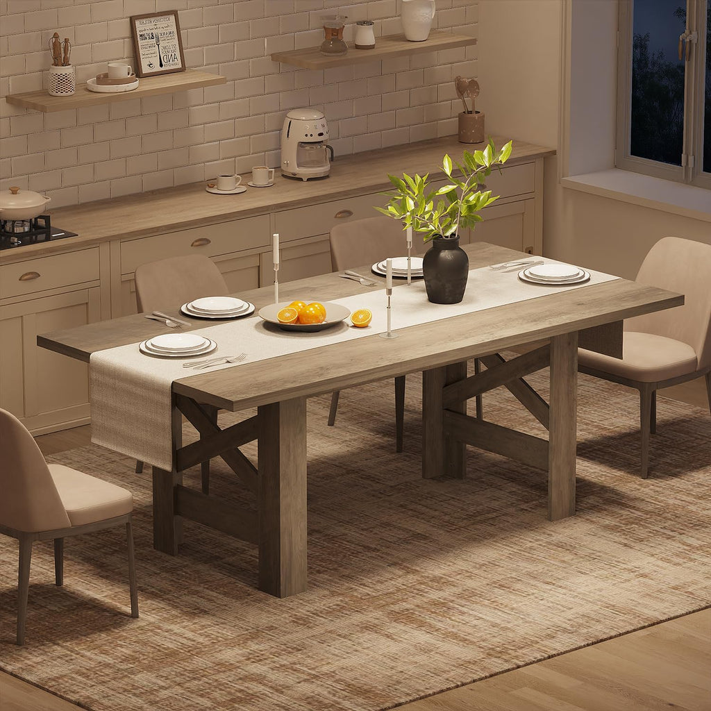 Garvee Wood Farmhouse Dining Table for 6-8, Heavy Duty Large Kitchen Table, 70.87' Long Rectangular Dining Room Tables with Strong Legs, Thickness Tabletop, for Big Family, Dinette, Rustic Gray