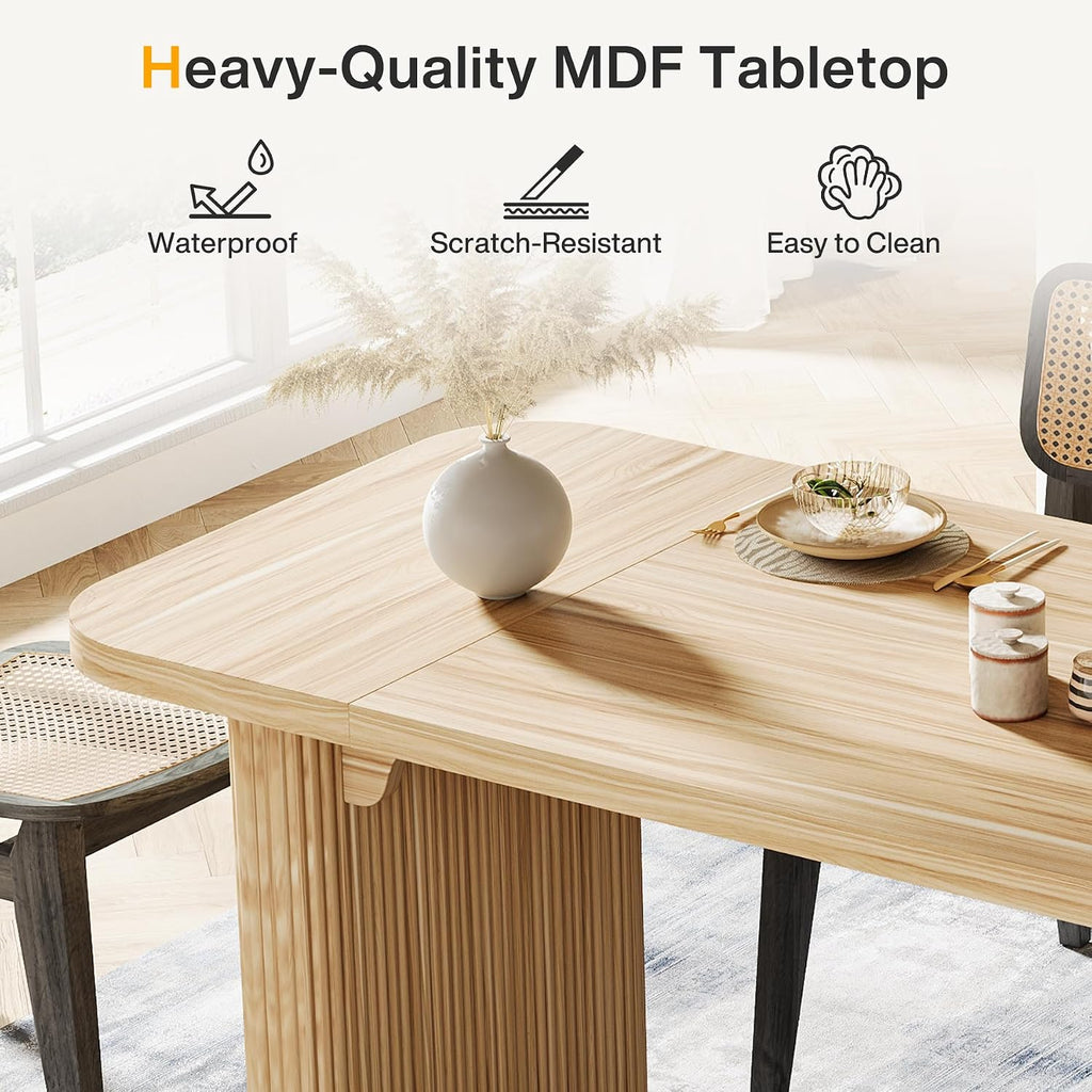 Tribesigns Modern Dining Table for 6 People, 62-Inch Natural Wood Kitchen Table with Double Robust Pedestal, Long Rectangle Wooden Dinner Table for Dining Room