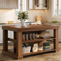 Tribesigns 55' Kitchen Island with Seating and Storage, 3-Tier Farmhouse Wood Stationary Island Table with Large Worktop & Leg Room, Coffee Bar Table with Storage Shelves for Kitchen, Dark Brown