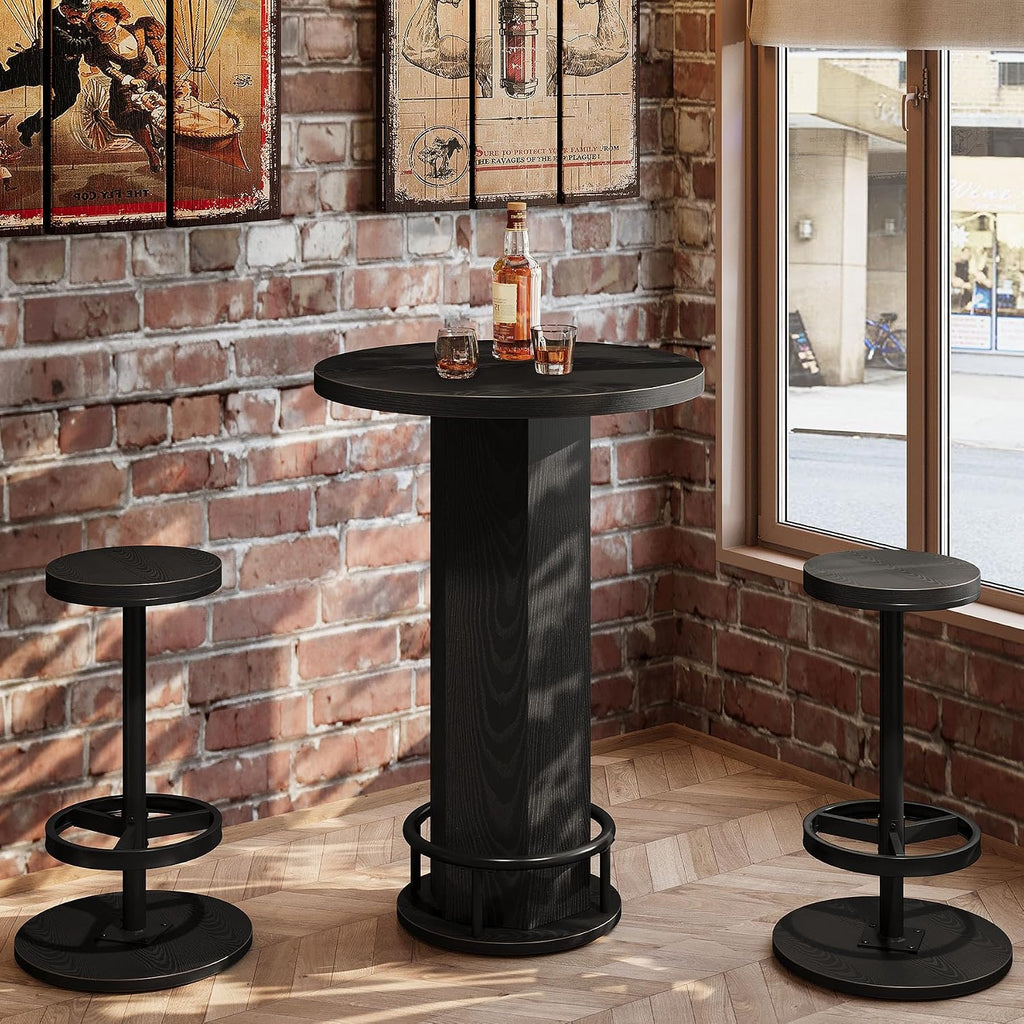 Tribesigns 3-Piece Dining Table Set for 2, Small Round Kitchen Table with 2 Chairs,Black Counter Height Bar Table, Pub Table for Small Space, Apartment, Bistro