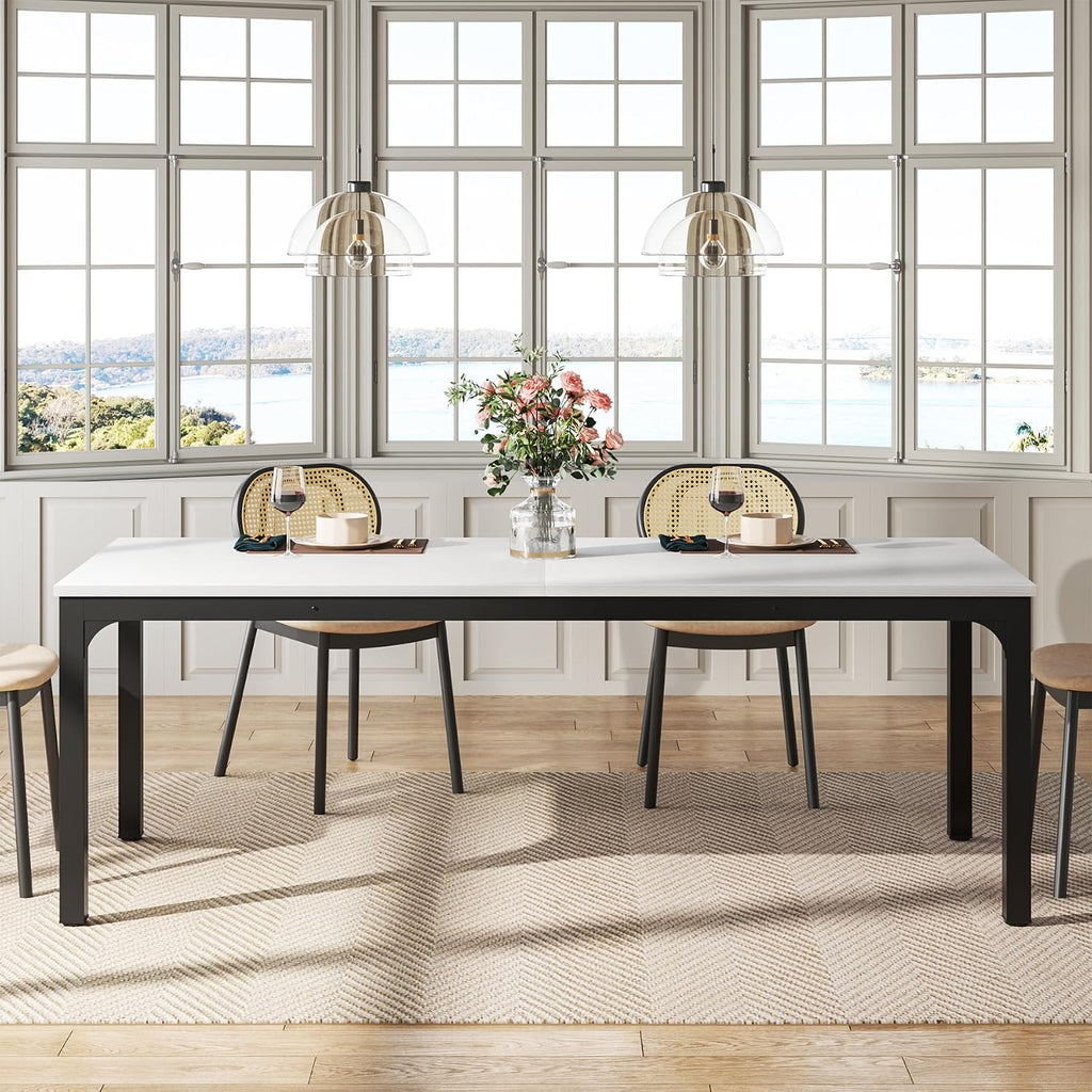 Tribesigns Dining Table for 6-8 People, 78-Inch Long Narrow Rectangular Dinner Table, 8 Seat Wood Kitchen Furniture for Dining Room (White+Black)