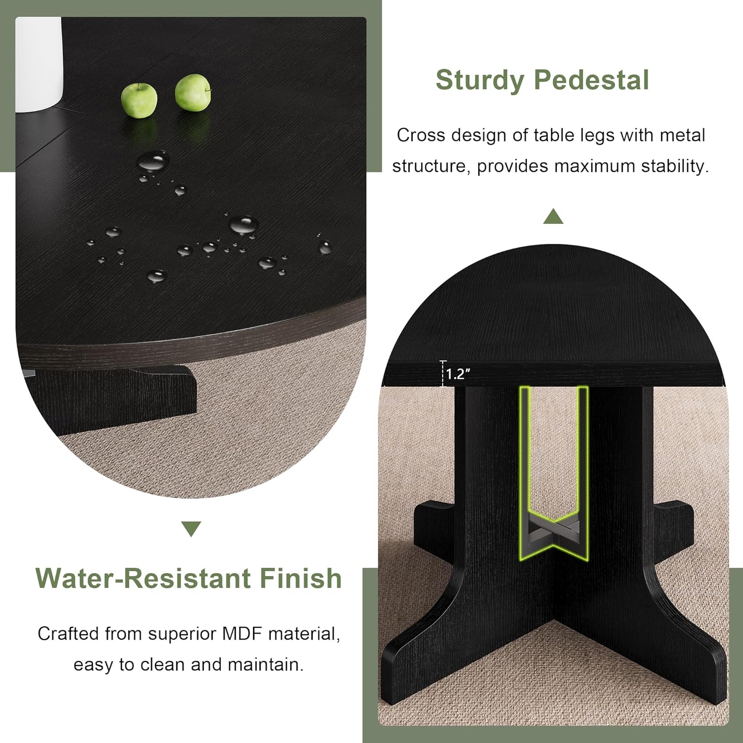 Feonase 59' Round Extendable Dining Room Table for 4-6, Modern Oval Kitchen Table with Heavy Duty Wood Base, Metal Frame Support, for Kitchen Dining Living Room, Easy Assembly, Black